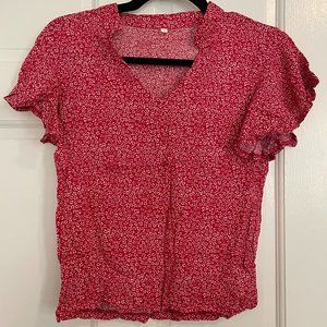 Red flutter-sleeve T-shirt